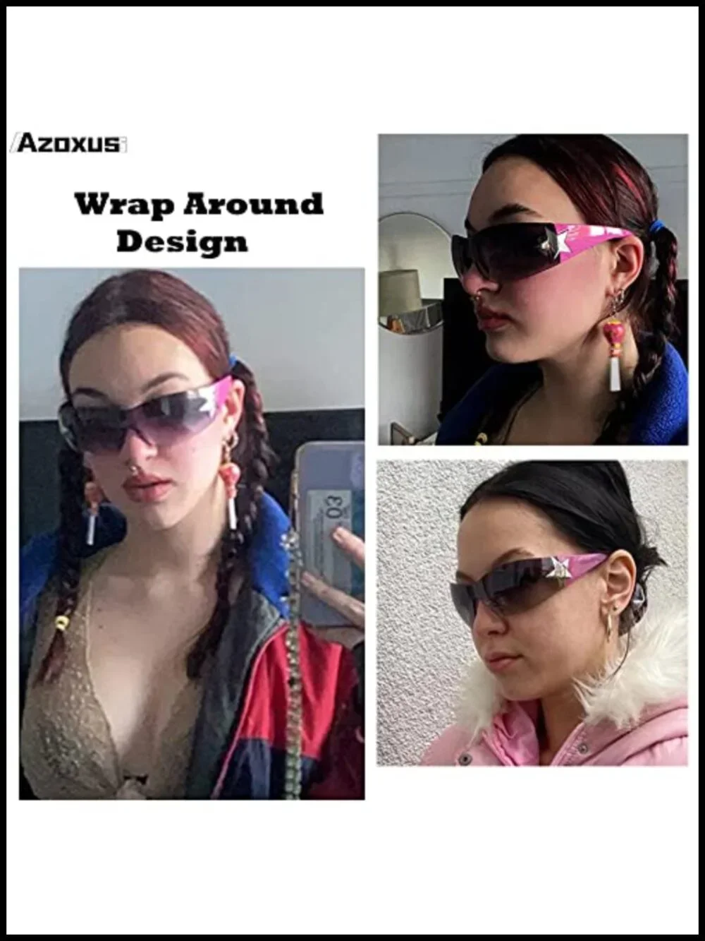 Y2K Rimless Shield Sunglasses for Women & Men, UV400 Wrap